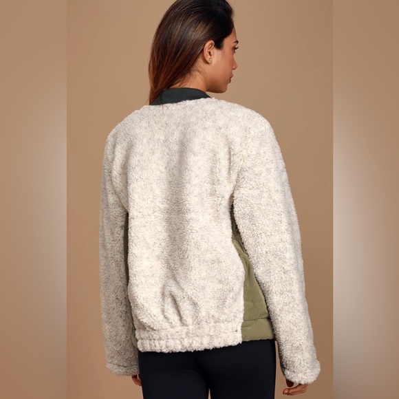 FREE PEOPLE Rivington Sherpa Jacket We the Free Desert Combo Green Cream | XL - Picture 3 of 16